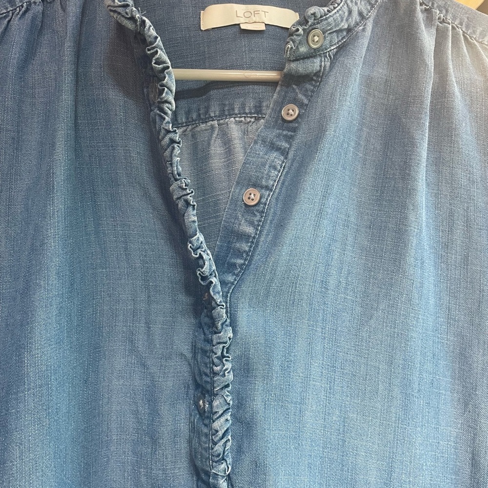 LOFT Ruffled Denim Mini Dress - Picture 5 of 8